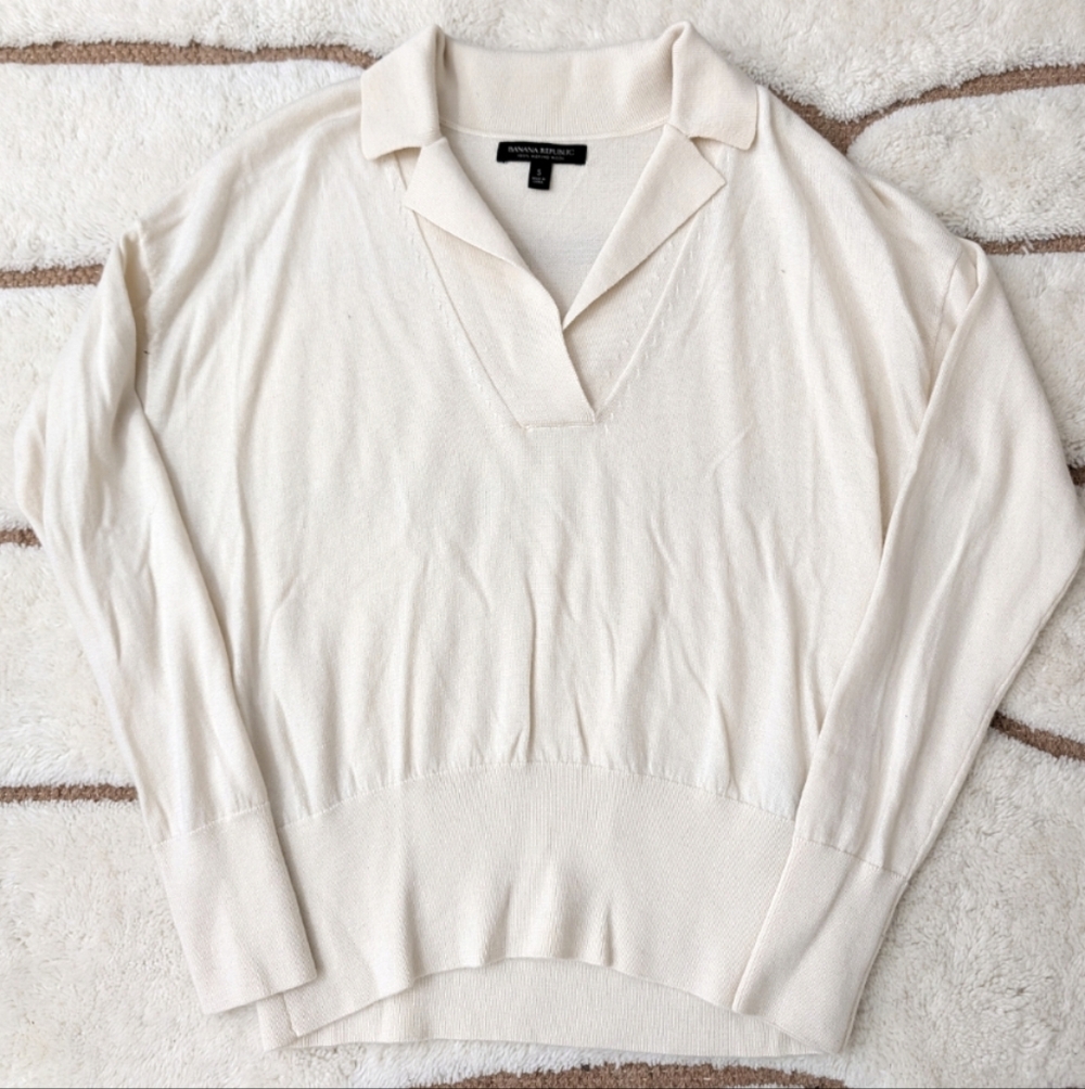 Banana Republic Bella Merino Sweater Polo, Ivory - Small